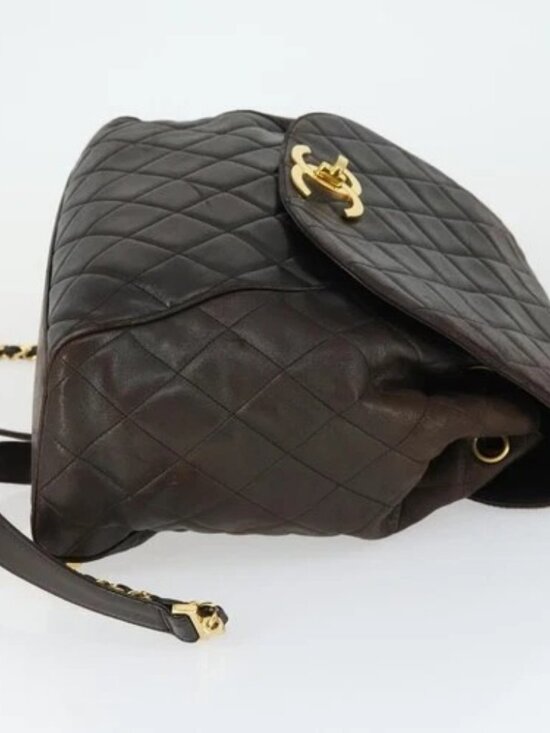 CHANEL Matelasse Backpack Lamb Skin Dark Brown Gold CC Auth ki6346 main image 7